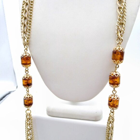 Sarah Coventry Wild Honey Necklace, Vintage Gold Tone Eloxal Chain Multi Strand - Picture 2 of 5